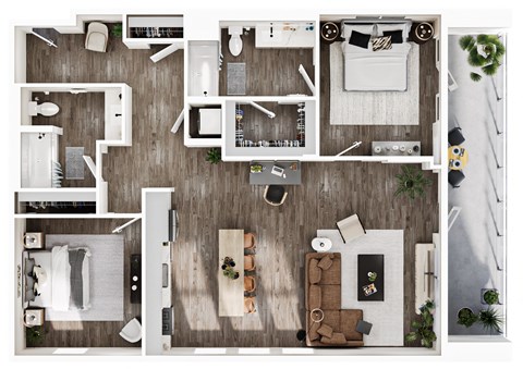 Floor plan for 2 beds, 2 baths, 1285 sqft